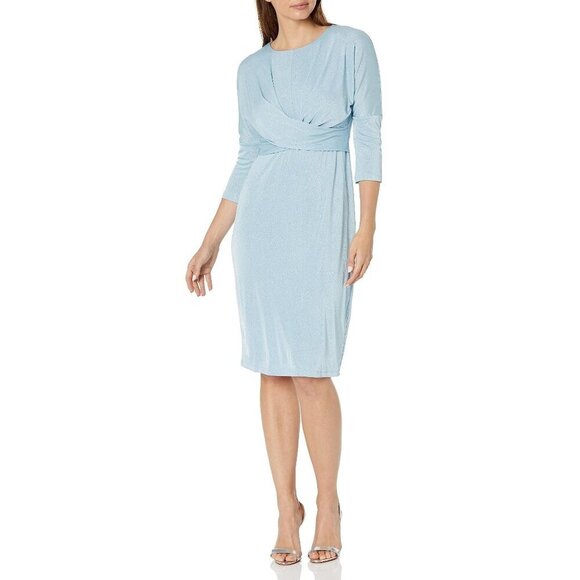 London Times Petite 3/4 Sleeve Criss Cross Waist Dress, Light Blue, Sz. 10P - Picture 1 of 8